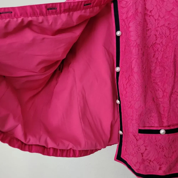 rsvp by TALBOTS Womens Suit Jacket Size 18WP Pink Floral Cotton Lace Pockets - Picture 5 of 9